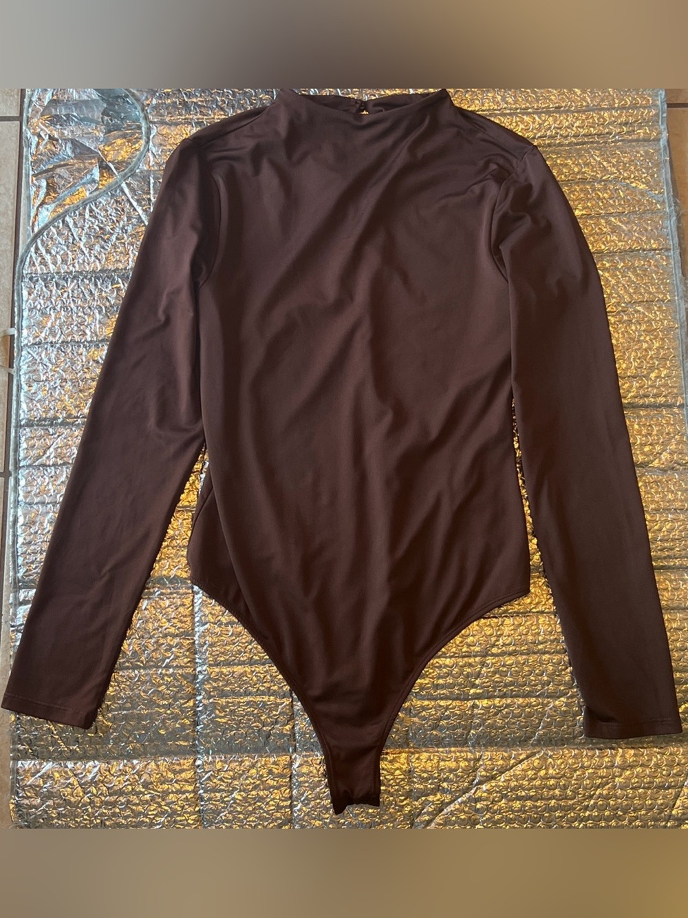 NWOT Lulus Long Sleeve Mock Neck Bodysuit - Deep Chocolate Brown Size L